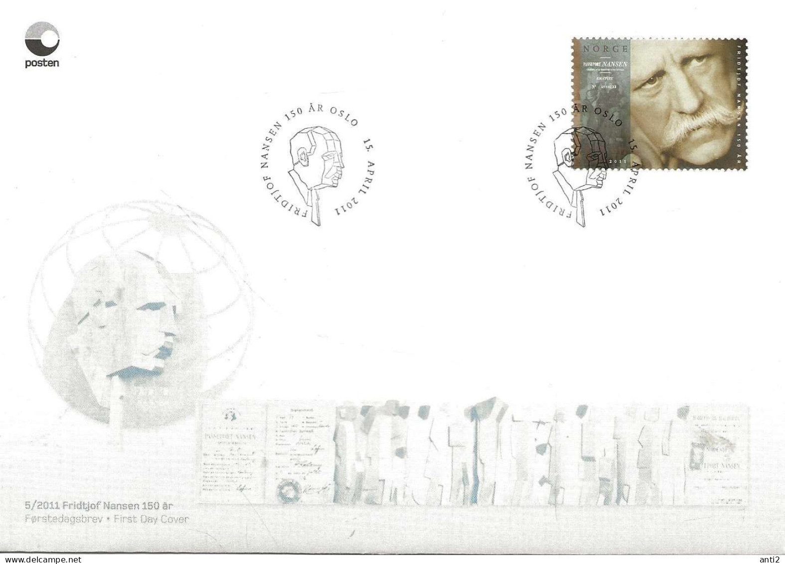 Norge Norway  2011 Fridtjof Nansen's 150th Birthday Polar Explorer, Zoologist, Oceanographer, Diplomat, Nobel Peace FDC - Brieven En Documenten