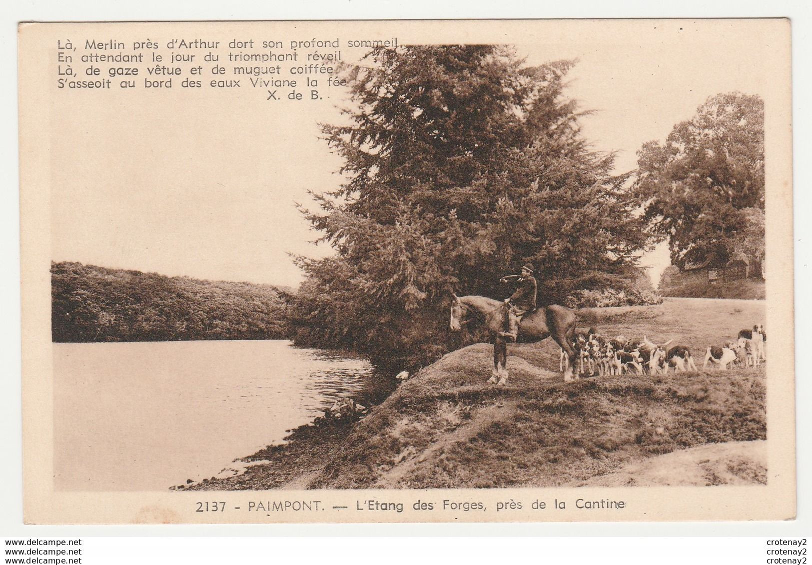 35 PAIMPONT N°2137 Chasse à Courre Etang Des Forges Près De La Cantine Cheval Chiens Meute - Paimpont