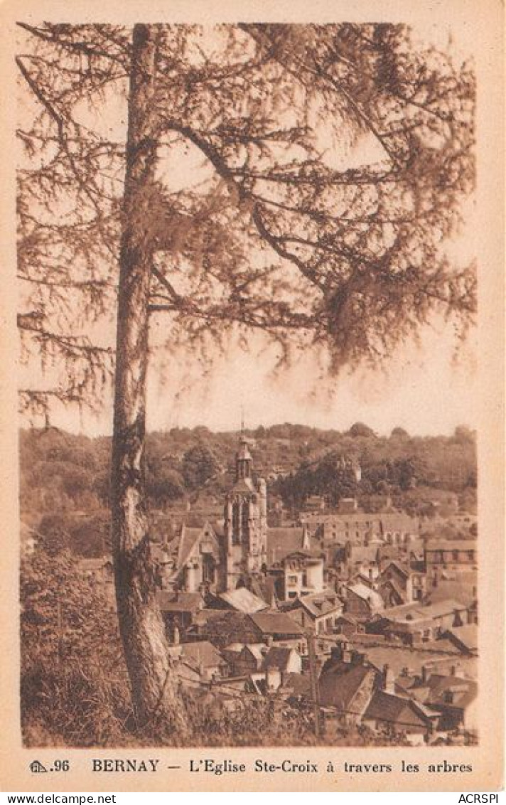 BERNAY L Eglise Ste Croix A Travers Les Arbres 15(scan Recto-verso) MA1813 - Bernay