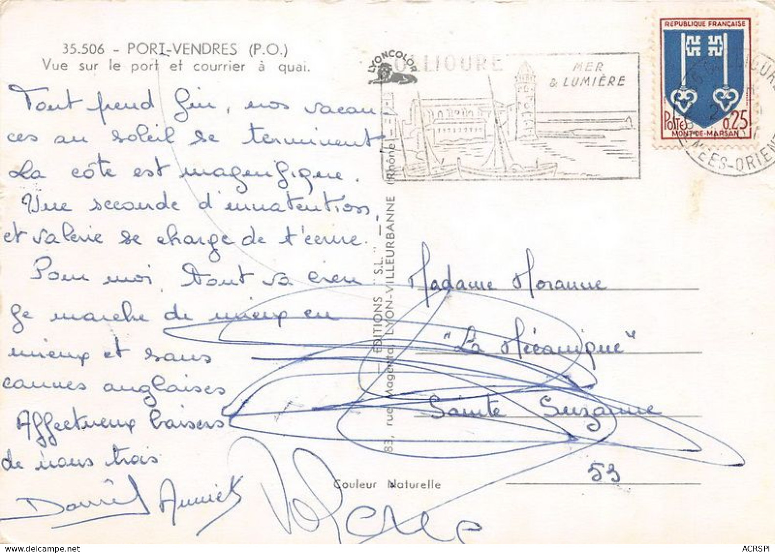 PORT VENDRES Vue Sur Le Port Et Courrier A Quai 10(scan Recto-verso) MA1842 - Port Vendres