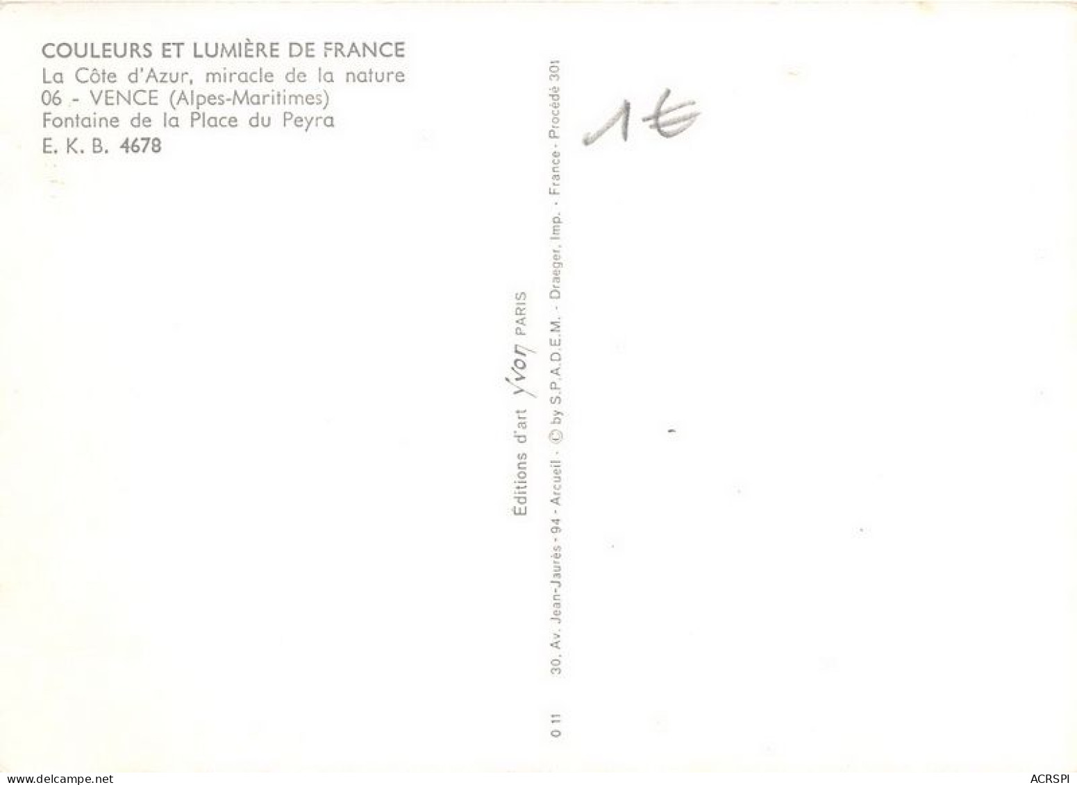 VENCE Fontaine De La Place Du Peyra 15(scan Recto-verso) MA1837 - Vence