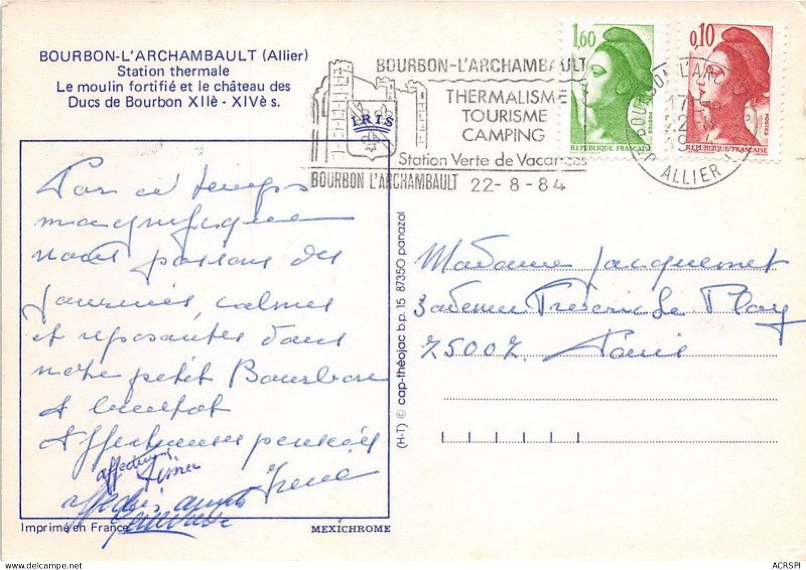 BOURBON L ARCHAMBAULT Station Thermale Le Moulin Fortifie Et Le Chateau Des Ducs De Bourbon 14(scan Recto-verso) MA1832 - Bourbon L'Archambault