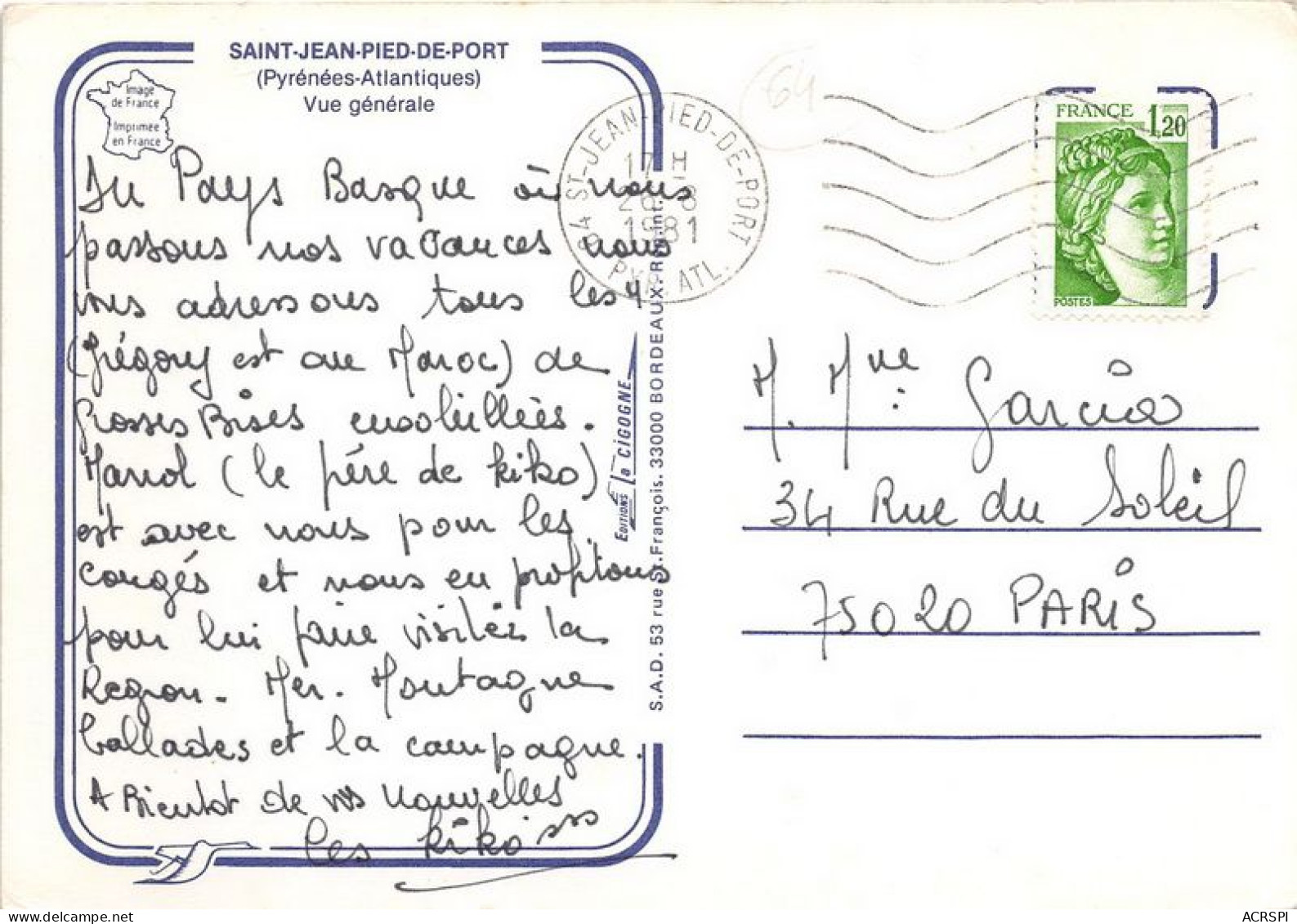 SAINT JEAN PIED DE PORT VUE GENERALE 18(scan Recto-verso) MA1859 - Saint Jean Pied De Port
