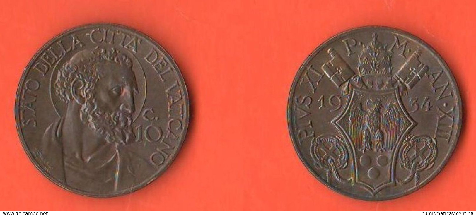 Vaticano 10 Centesimi 1934 Papa Pio XI Vatikan City PIUS 11 - Vatican