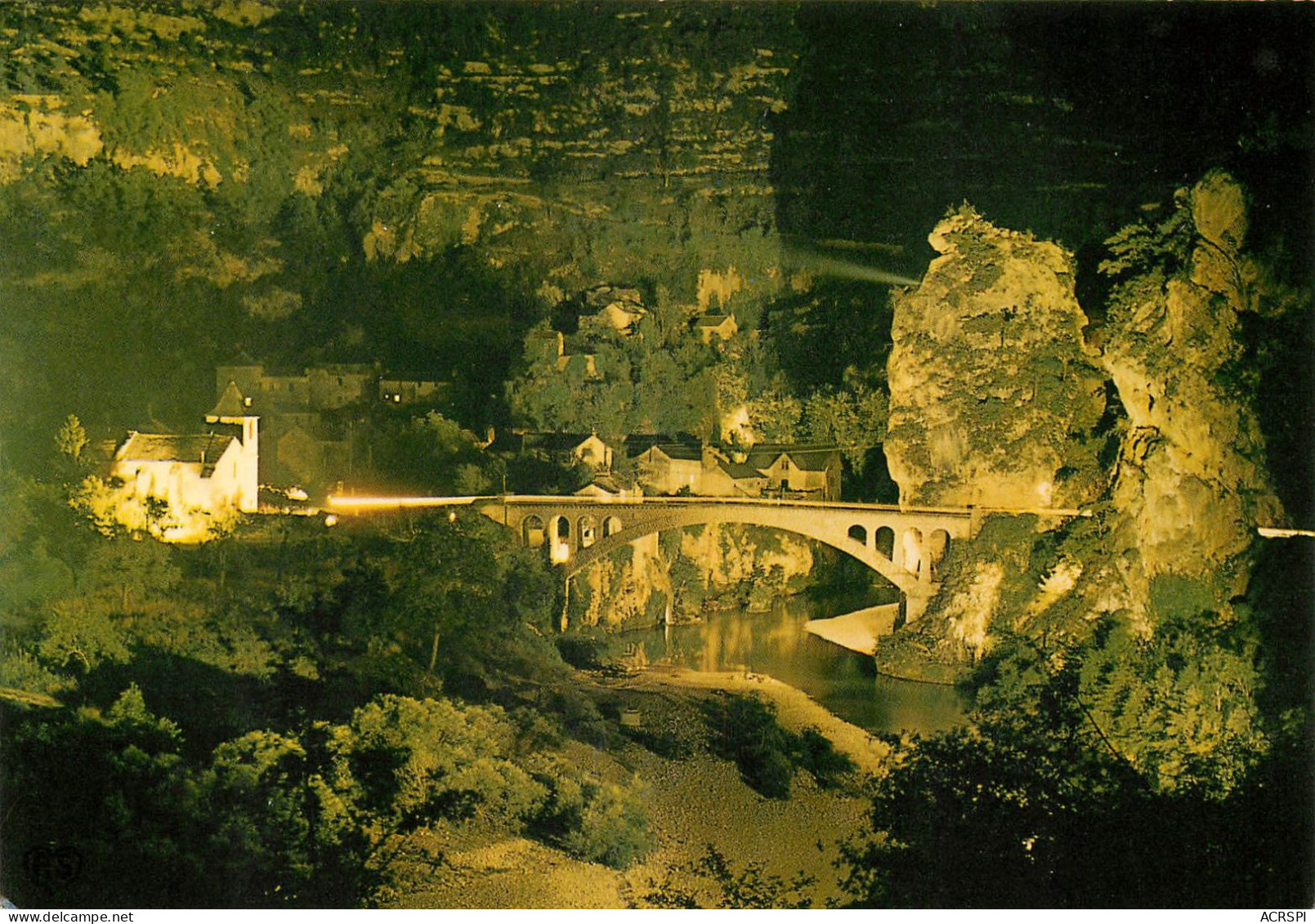 Saint Chely Du Tarn Le Pont Et L'église La Nuit  4   (scan Recto-verso)MA1898Ter - Saint Chely D'Apcher