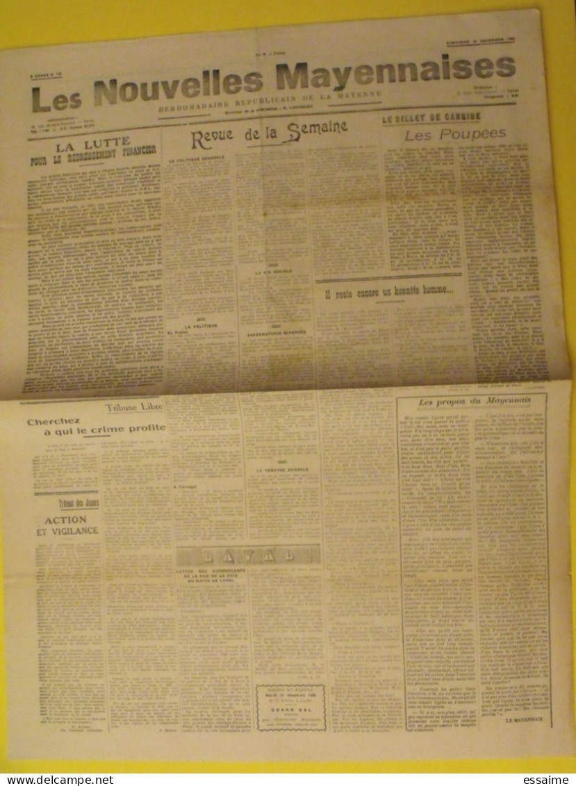 Hebdo Les Nouvelles Mayennaises. Chateau-Gontier Laval. N° 116 Du 29 Décembre 1946. Lhuissier Buffet Siam Waithayakou - Pays De Loire