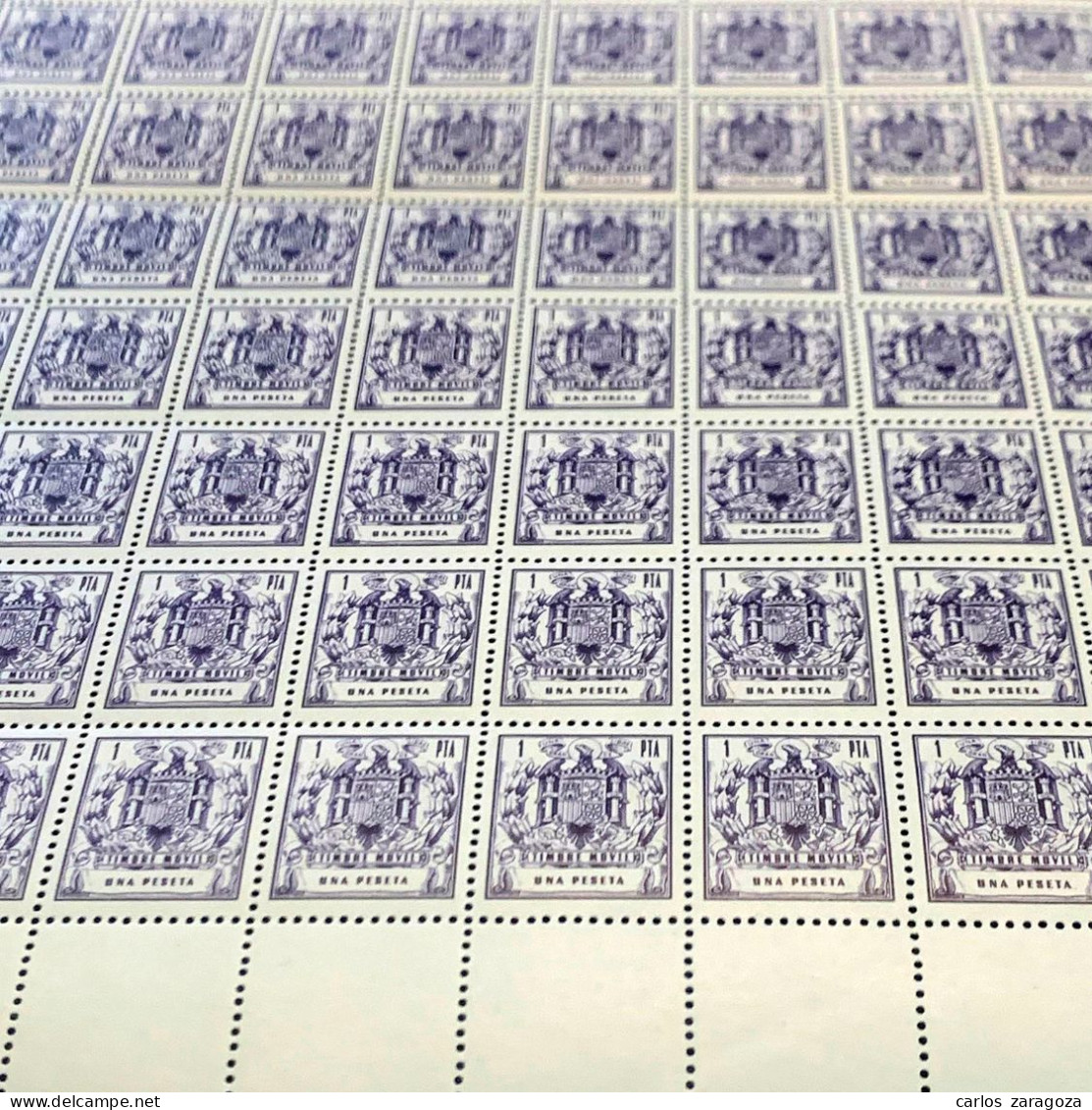 PLIEGO DE TIMBRES MÓVILES 1 Pta. HOJA COMPLETA 100 SELLOS FISCALES NUEVOS (**) POLIZAS - Revenue Stamps