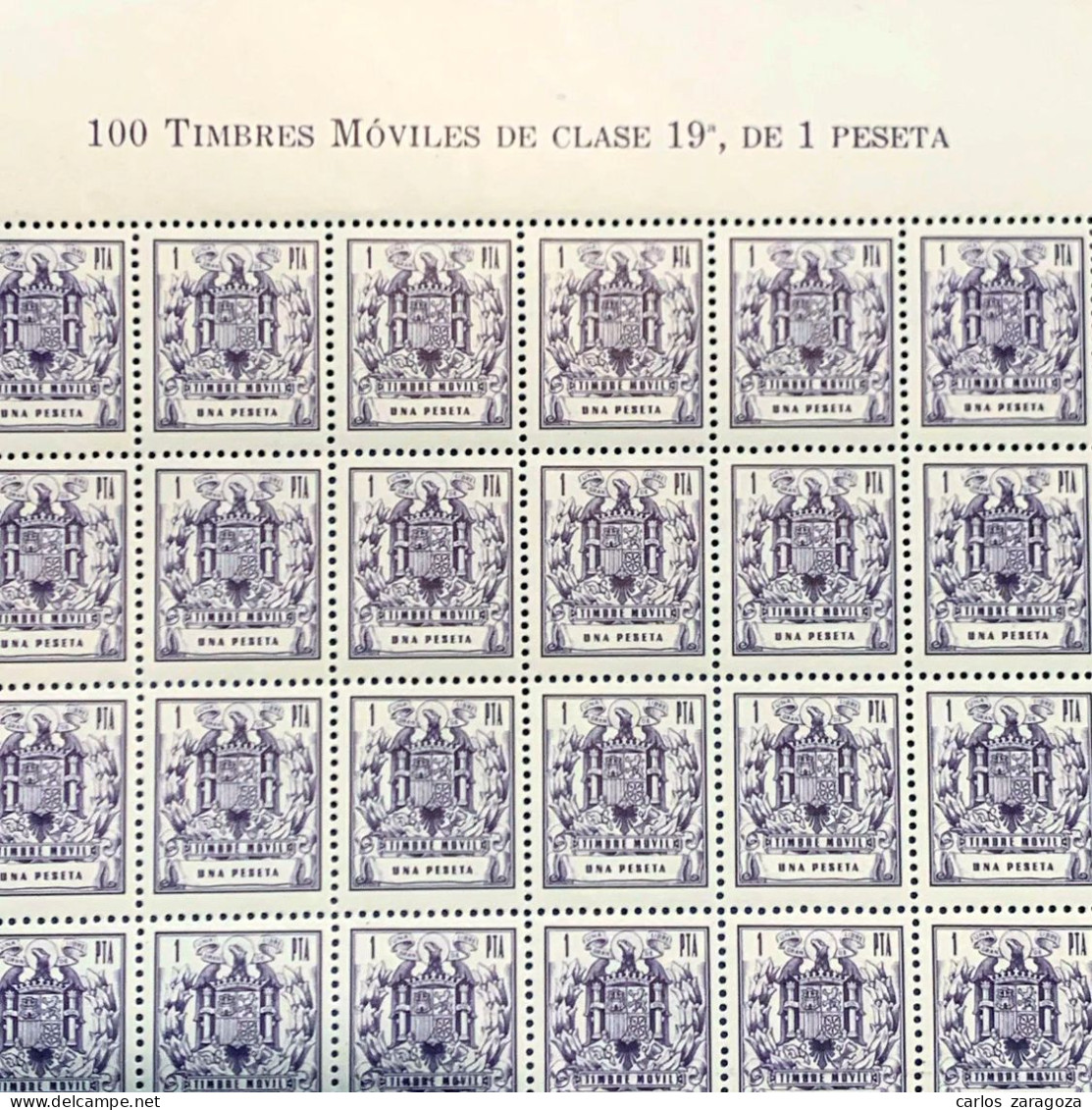 PLIEGO DE TIMBRES MÓVILES 1 Pta. HOJA COMPLETA 100 SELLOS FISCALES NUEVOS (**) POLIZAS - Revenue Stamps