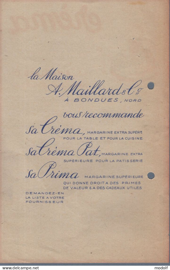 Facture - Maison A. Maillard & Cie - Margarinerie De Bondues - Publicité Crèma - 1946 - 1900 – 1949