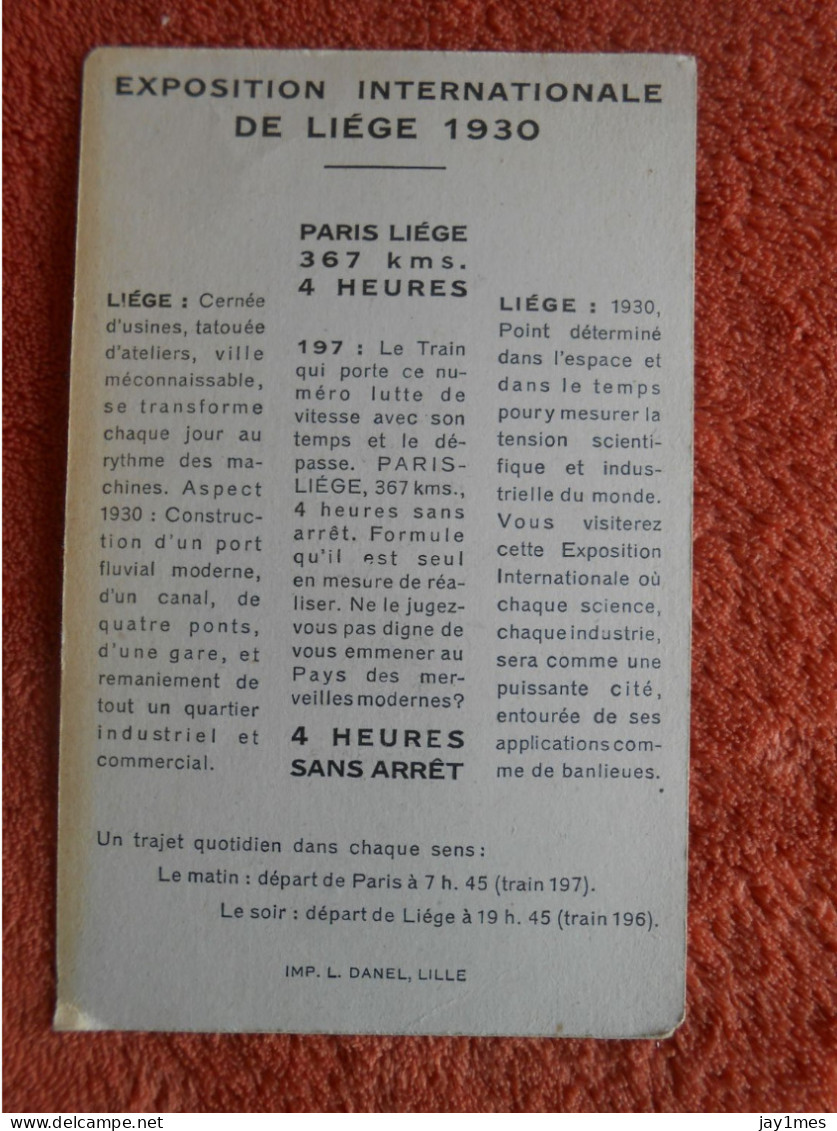 Carte Exposition De Liège 1930 Publicité Paris Liège En Train - Lüttich