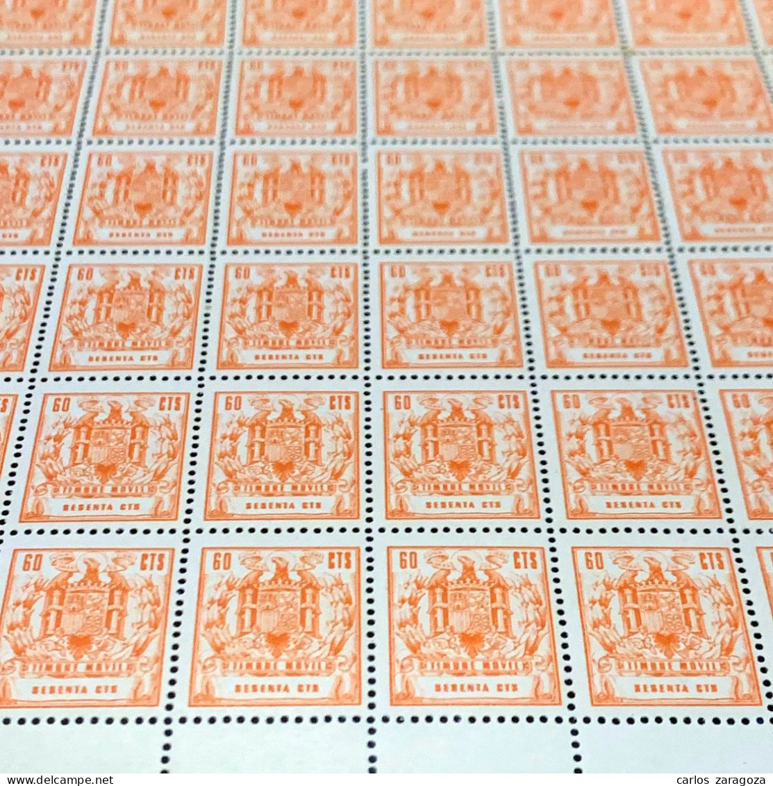 PLIEGO DE TIMBRES MÓVILES 60 Cts. HOJA COMPLETA 100 SELLOS FISCALES NUEVOS (**) POLIZAS - Fiscaux