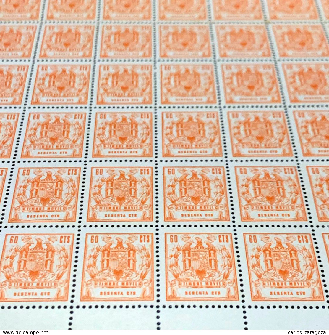 PLIEGO DE TIMBRES MÓVILES 60 Cts. HOJA COMPLETA 100 SELLOS FISCALES NUEVOS (**) POLIZAS - Revenue Stamps