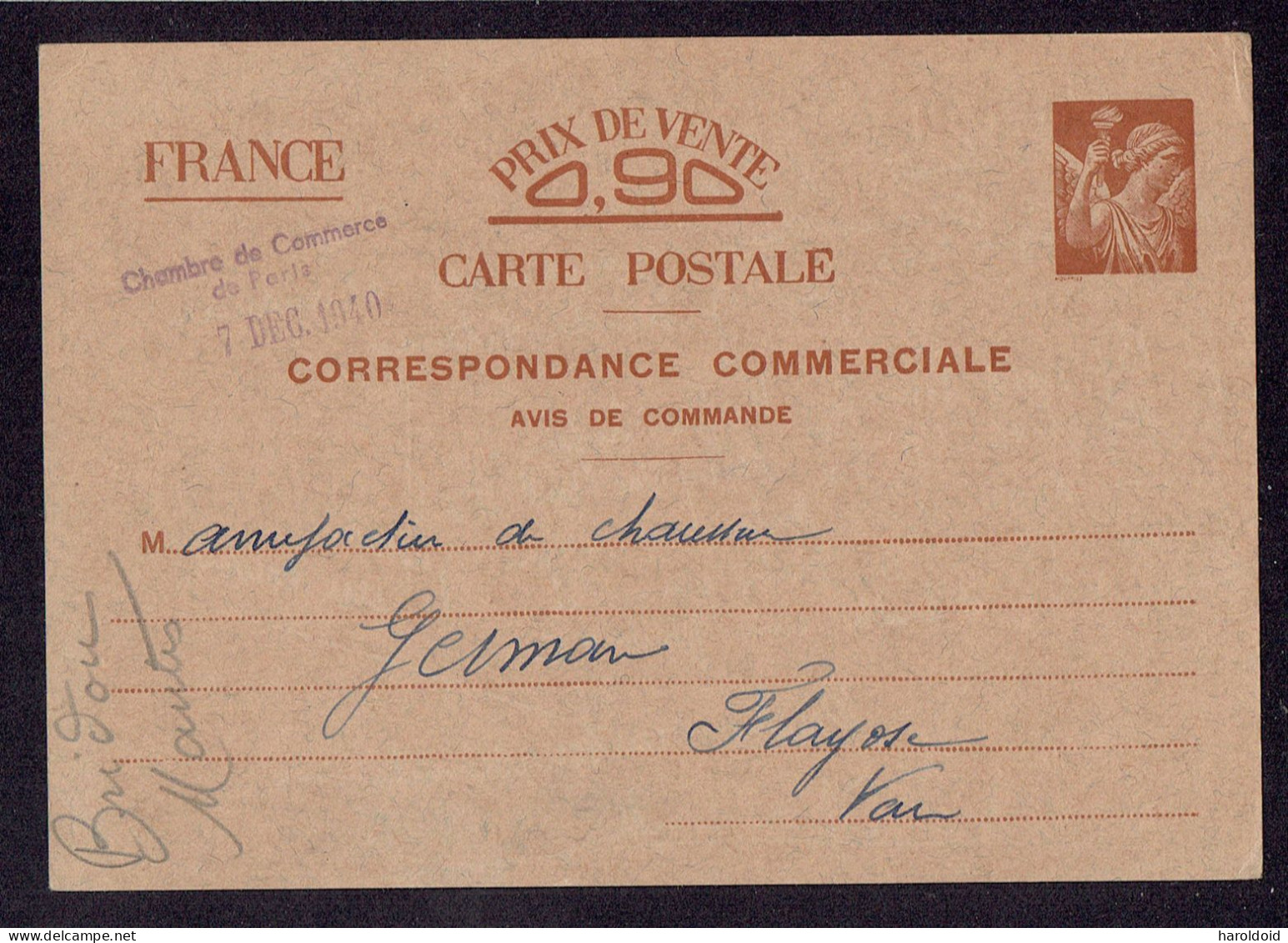 CP IRIS - SANS VALEUR - CORRESPONDANCE COMMERCIALE POUR LE VAR - TTB - Cartoline Postali E Su Commissione Privata TSC (ante 1995)