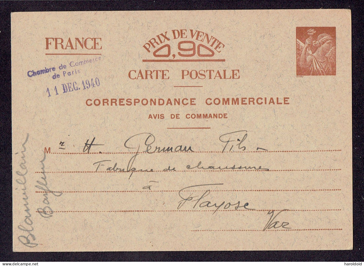 CP IRIS - SANS VALEUR - CORRESPONDANCE COMMERCIALE POUR LE VAR - TB - Cartes Postales Types Et TSC (avant 1995)