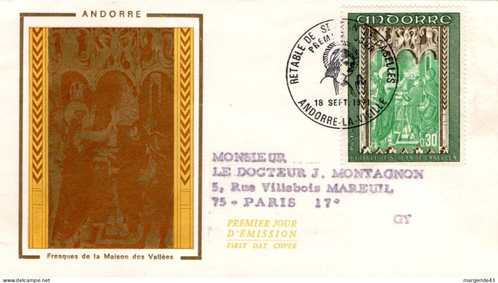 ANDORRE LETTRE FDC POUR LA FRANCE 1971 RETABLE - FDC