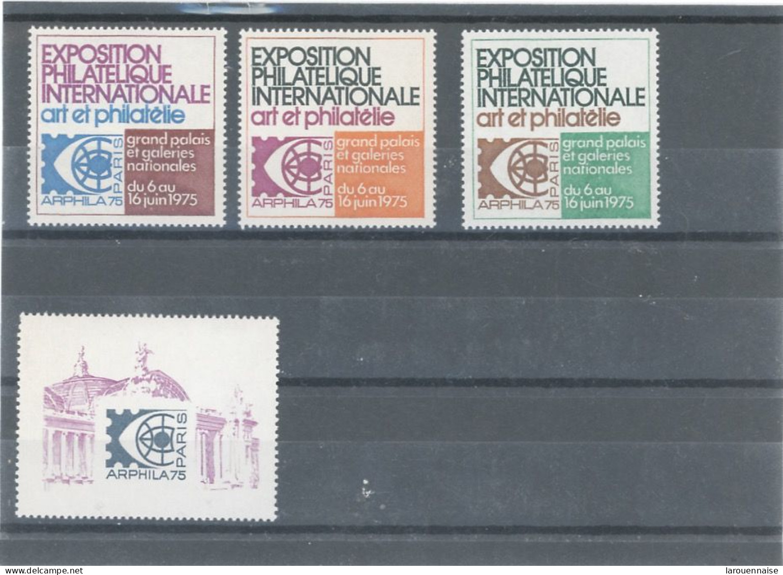 FRANCE - VIGNETTE EXPO N° 20 + N°21 -1975 -ARPHILA - 3 VIGNETTES ANNONCES + VIGNETTE OFFICIELLE - Briefmarkenmessen