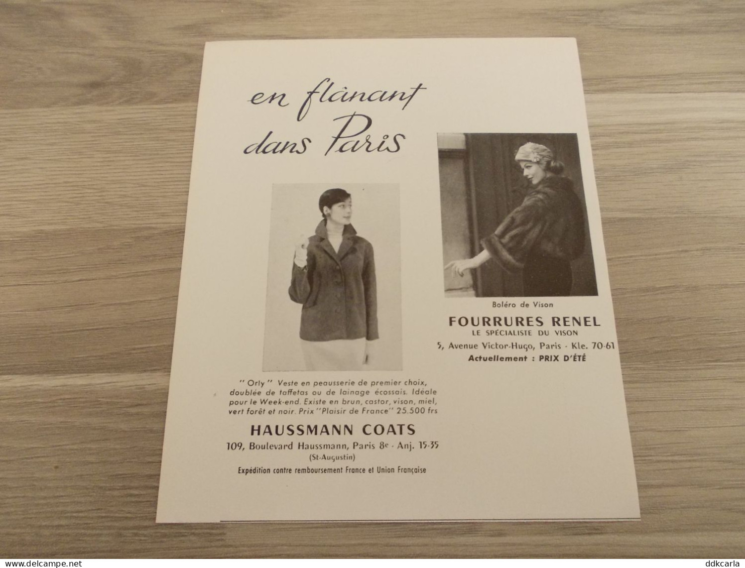 Reclame Advertentie Uit Oud Tijdschrift 1957 - En Flânant Dans Paris Avec Haussmann Coats / Fourrures Renel - Publicités