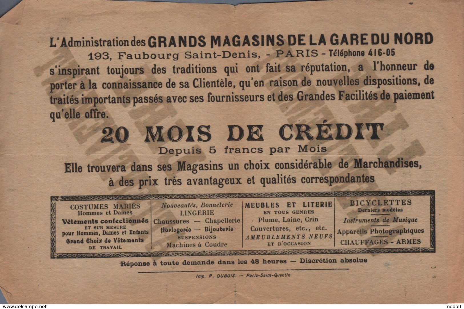 Publicité - Grands Magasins De La Gare Du Nord - Paris - Advertising