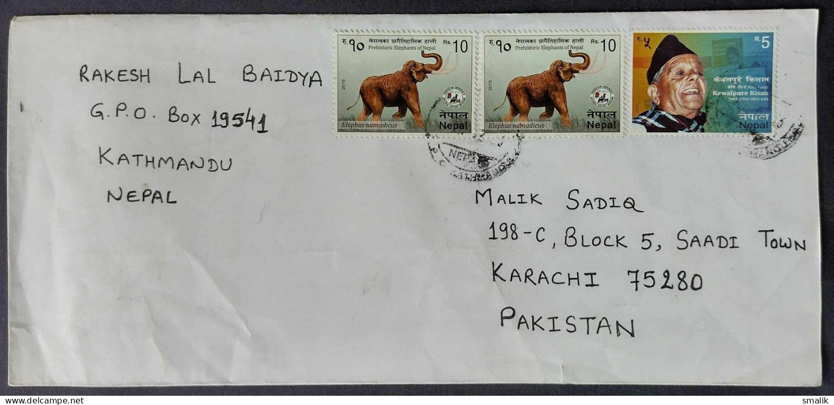 NEPAL Postal History Cover On Elephant, Kewalpure Kisan, Poet, Postal Used 2017 - Népal