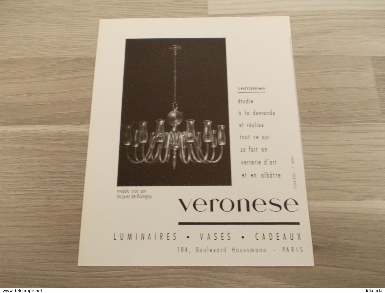 Reclame Advertentie Uit Oud Tijdschrift 1957 - Veronese Luminaires - Vases - Cadeaux - Werbung