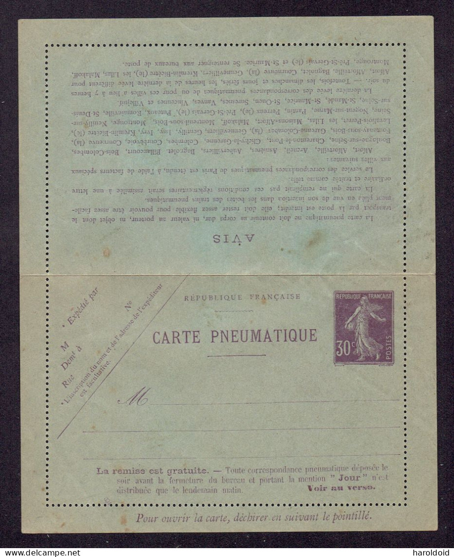 ENTIER PNEUMATIQUE - CARTE LETTRE PORT PAYE - CLPP 5 - NEUVE - 42 LOCALITES - Pneumatic Post