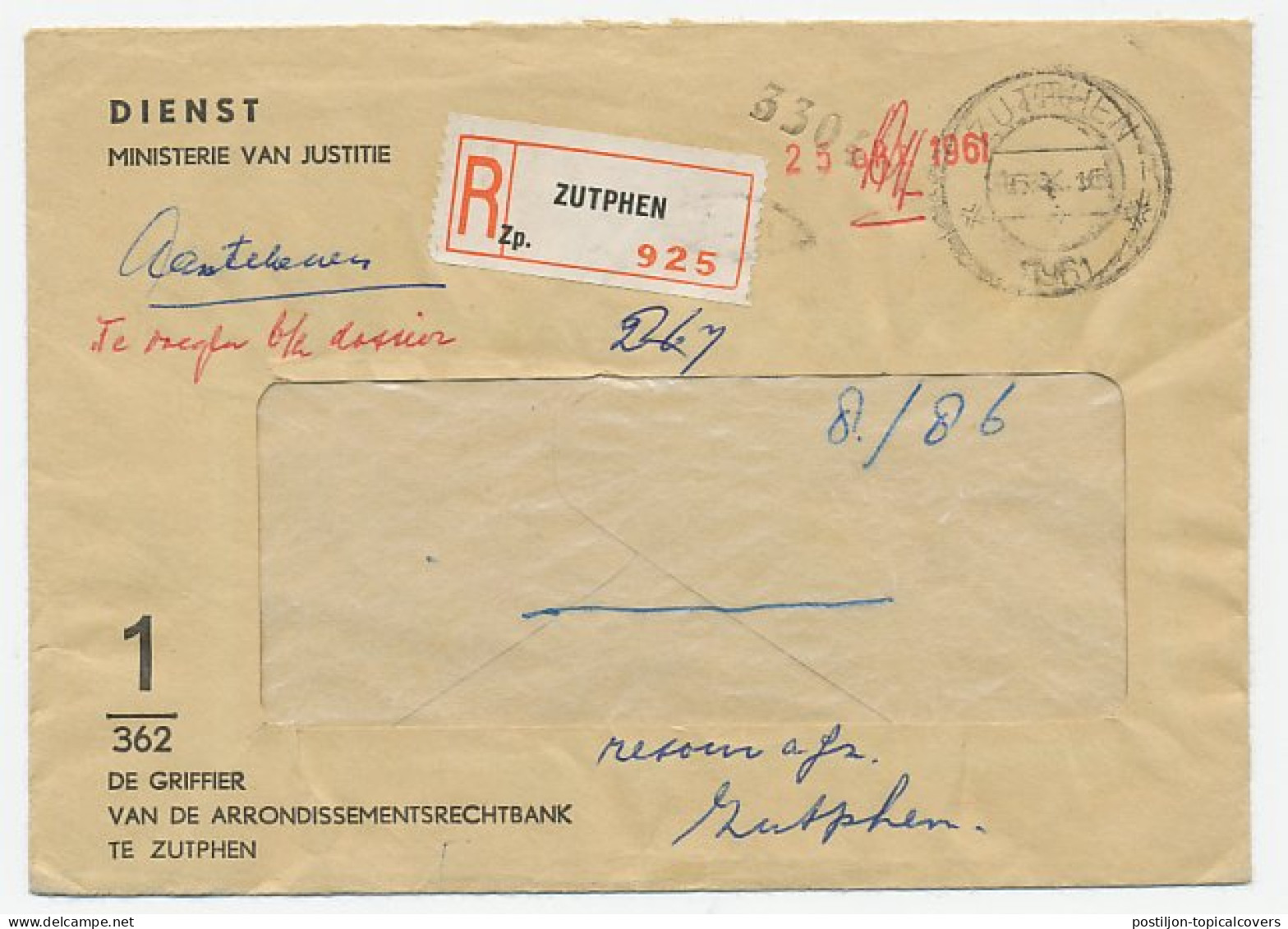 Zutphen - Vaassen 1961 - Zwerfpost - Unclassified