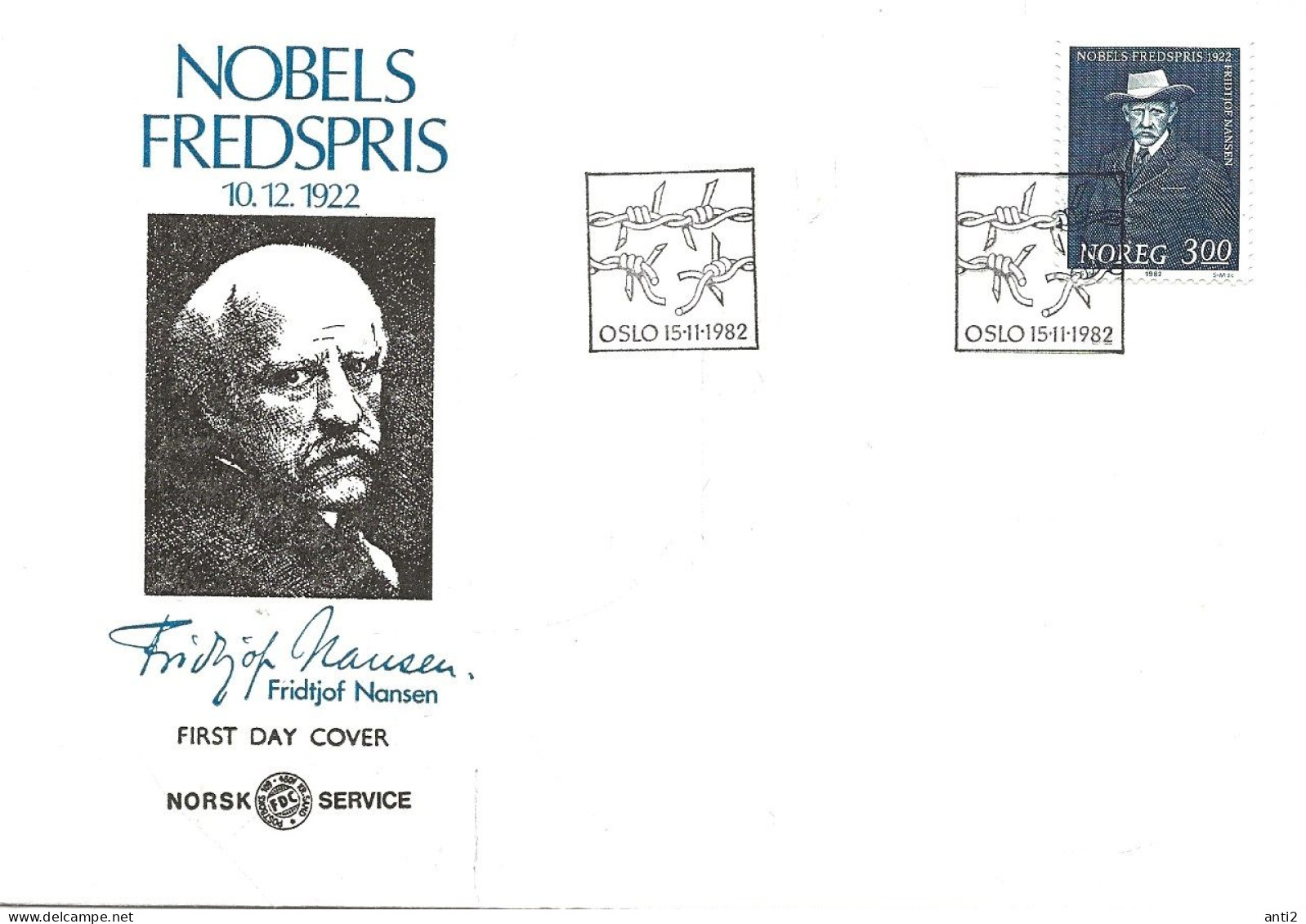 Norway Norge 1982 Nobel Peace Prize Winners 1922., Fritjof Nansen, Polar Reseach, Zoologist, Diplomat Mi 874 FDC - FDC