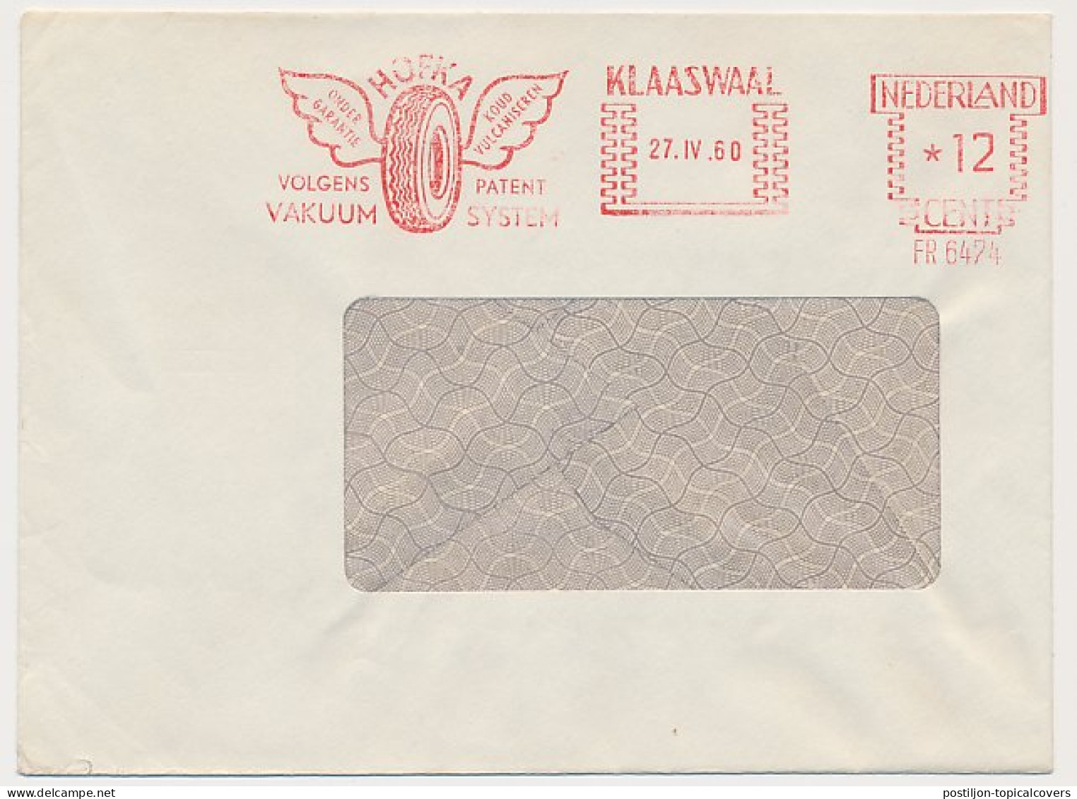 Meter Cover Netherlands 1960 Tire - Cold Vulcanizing - Klaaswaal - Non Classés