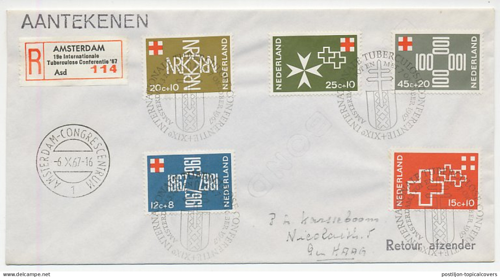 Registered Cover / Special R Label Netherlands 1967 Tuberculosis Conference - TBC - Otros & Sin Clasificación
