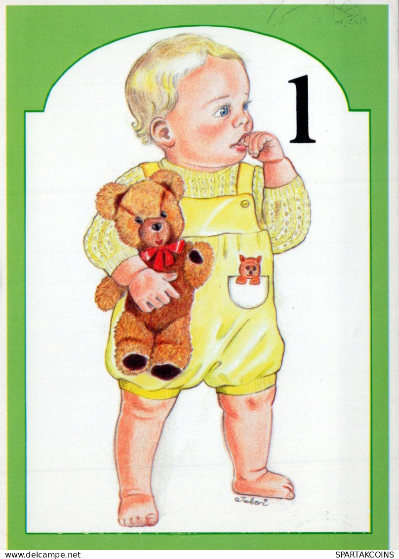 FELIZ CUMPLEAÑOS 1 Año De Edad NIÑO NIÑOS Vintage Tarjeta Postal CPSM #PBT937.ES - Compleanni