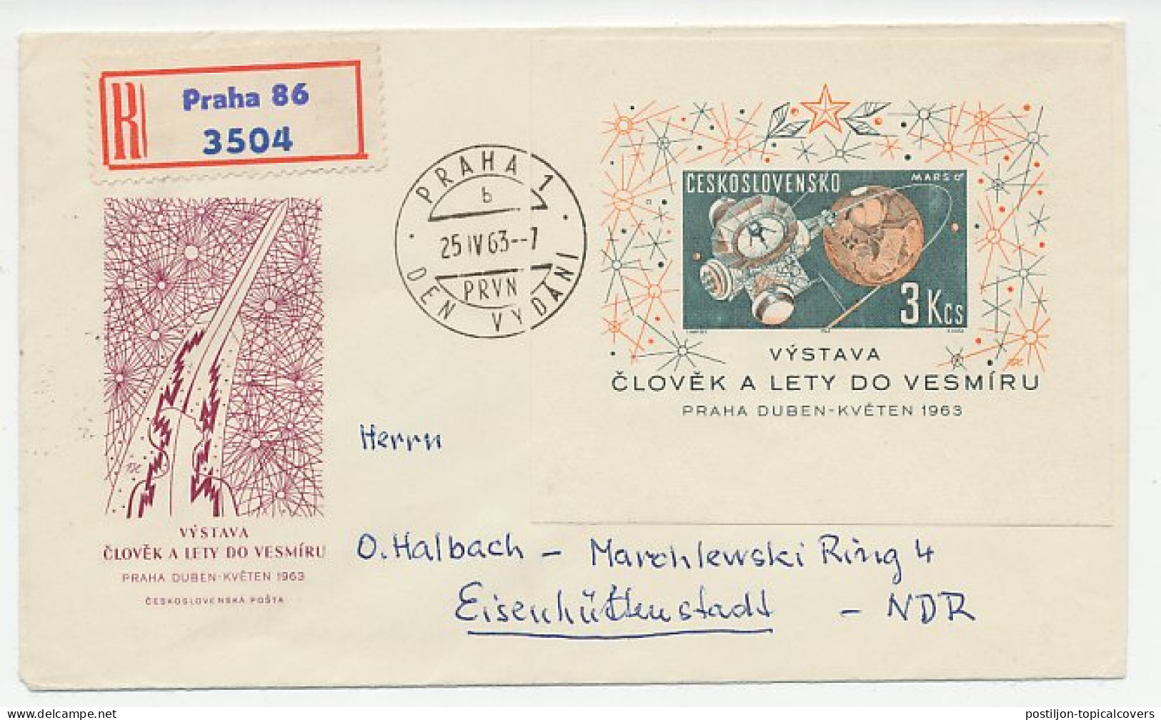 Registered Cover Czechoslovakia 1963 Space Research - Mars - Astronomia