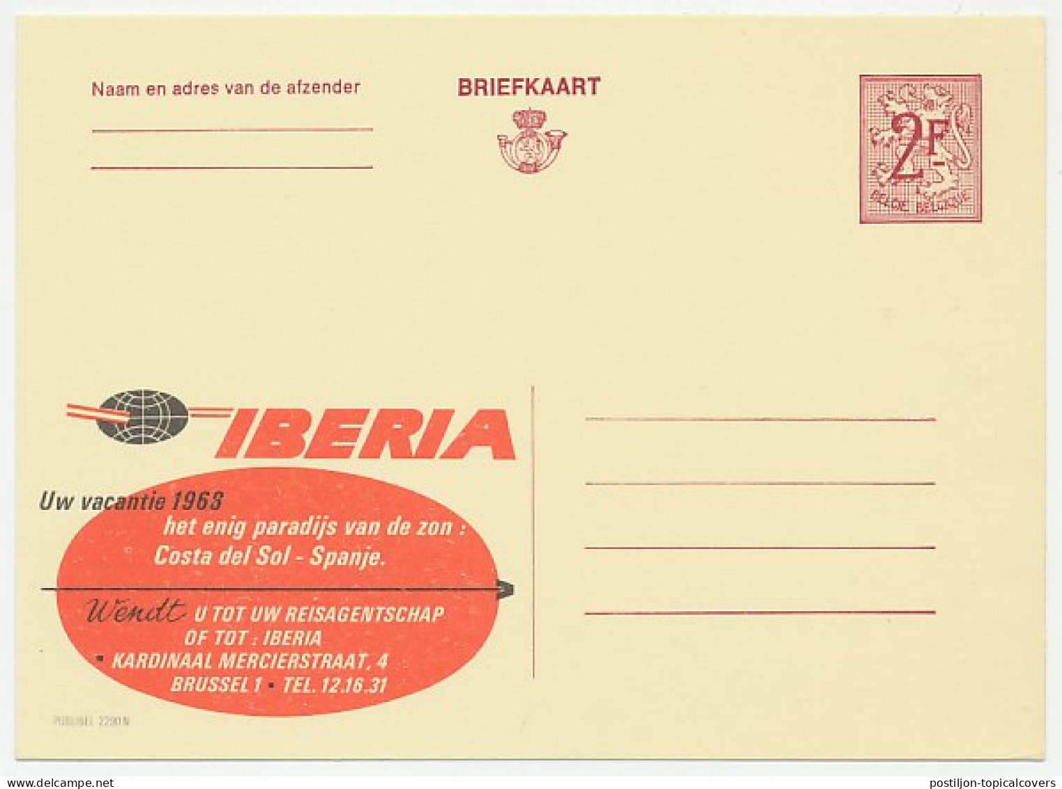 Publibel - Postal Stationery Belgium 1967 Iberia Airline - Spain - Vliegtuigen