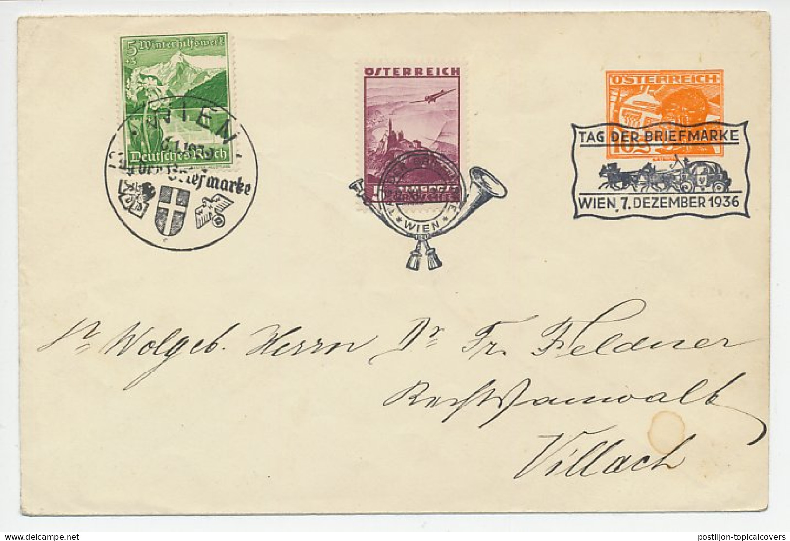 Postal Stationery Cover / Postmark Austria 1936 Stagecoach - Horse - Autres & Non Classés