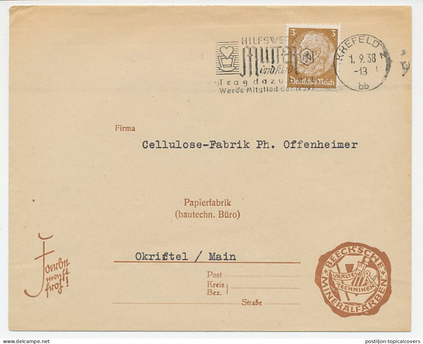 Cover / Postmark Deutsches Reich / Germany 1938 Mother And Child - Autres & Non Classés
