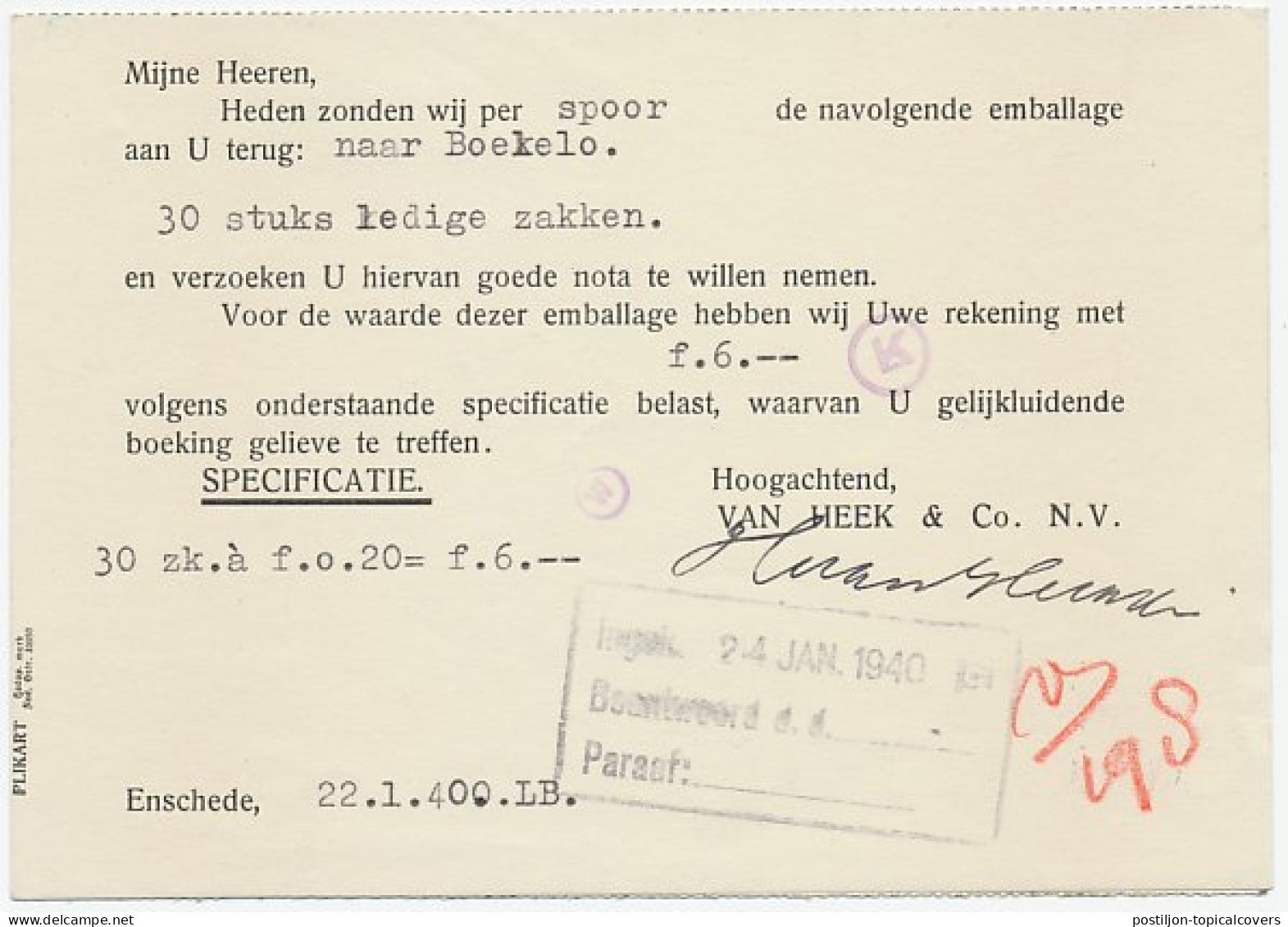 Perfin Verhoeven 784 - VH&C - Enschede 1940 - Zonder Classificatie