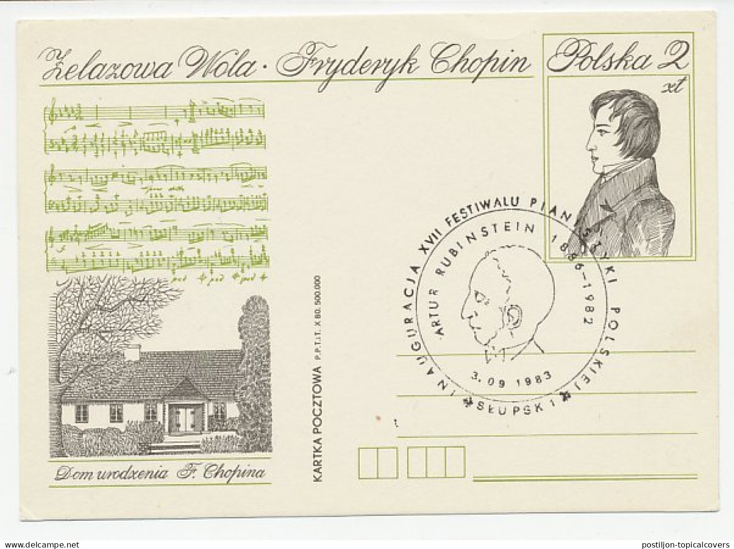 Postal Stationery Poland 1983 Frederic Chopin - Artur Rubinstein - Piano - Musique