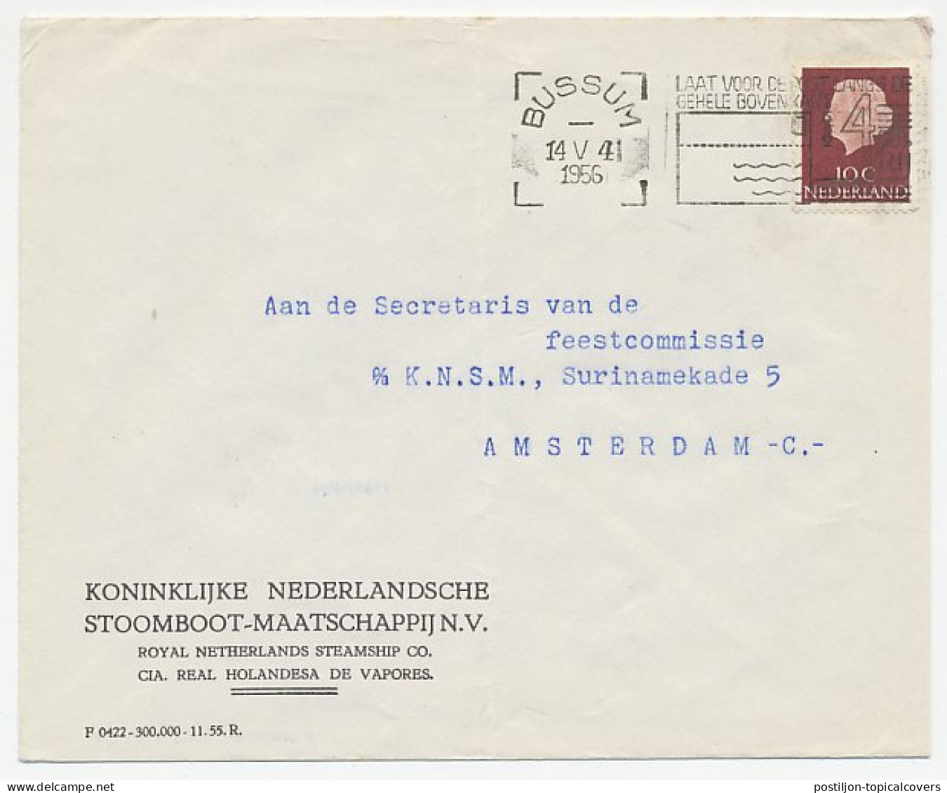 Firma Envelop Bussum 1956 - Kon. Ned. Stoomboot Maatschappij  - Zonder Classificatie