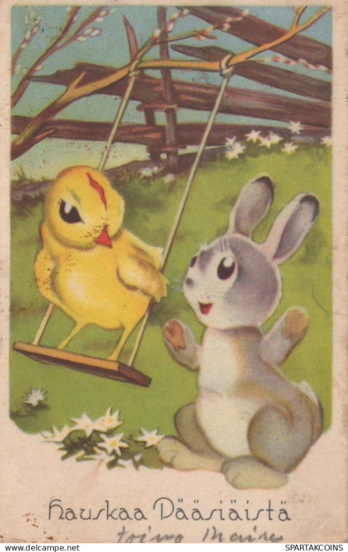 PÂQUES LAPIN POULET ŒUF Vintage Carte Postale CPA #PKE317.FR - Pâques