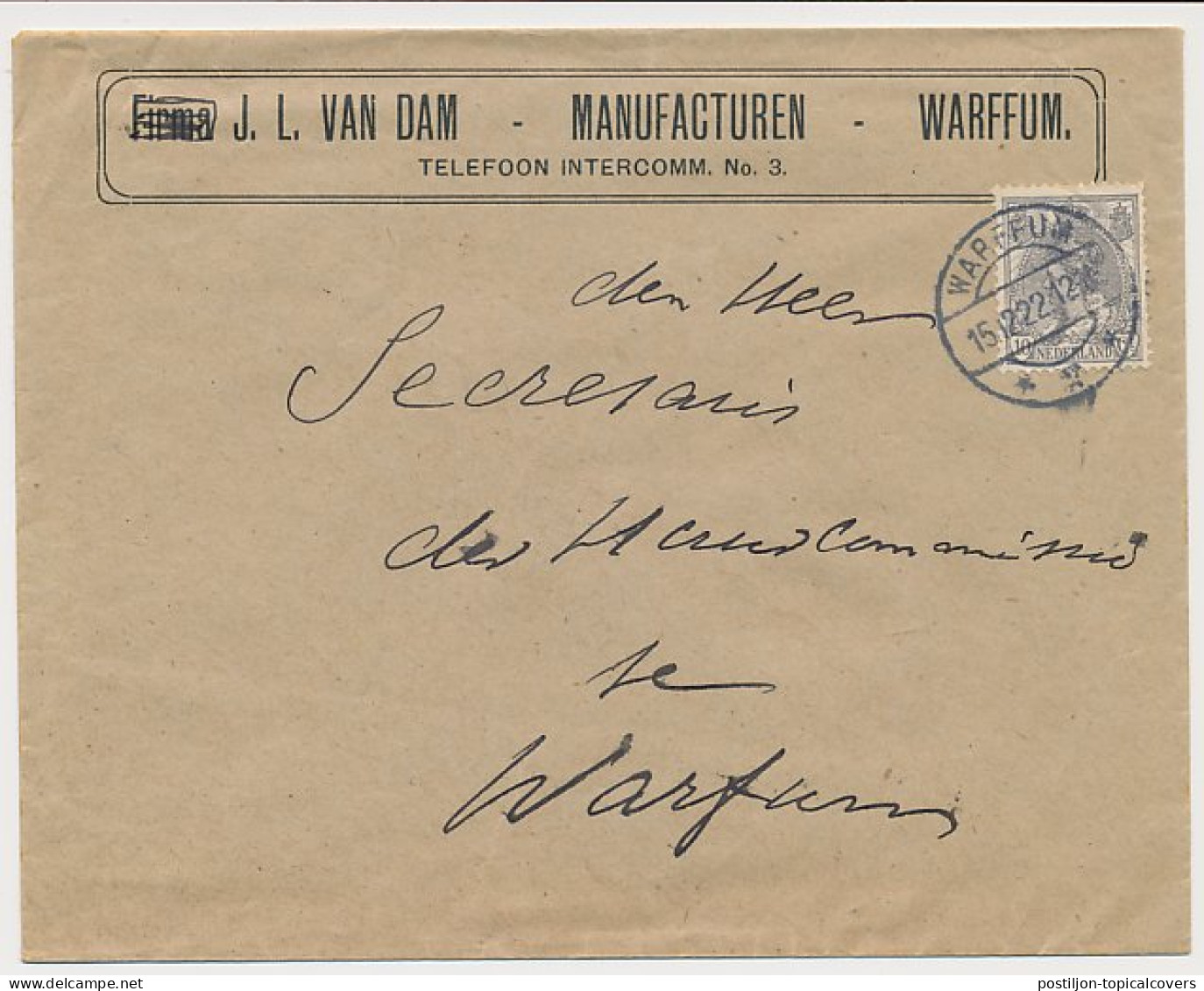 Firma Envelop Warffum 1922 - Manufacturen - Zonder Classificatie