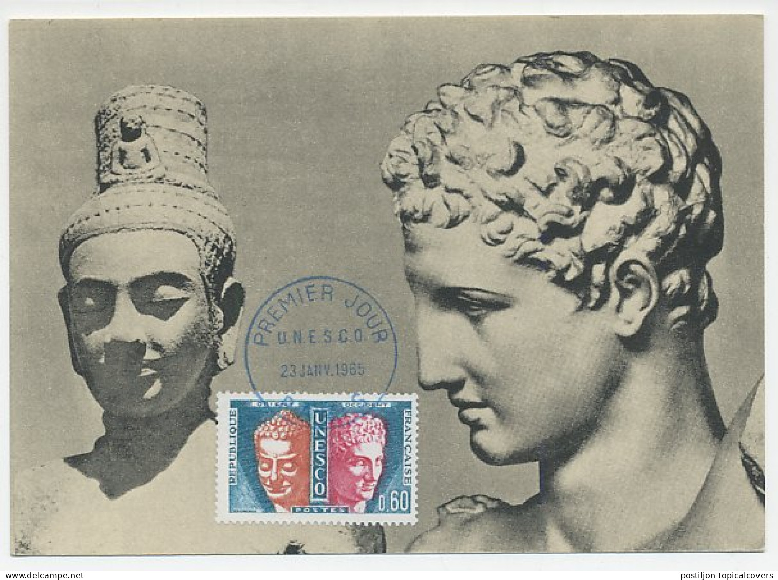 Maximum Card France 1965 Orient - Occident - UNESCO - Escultura