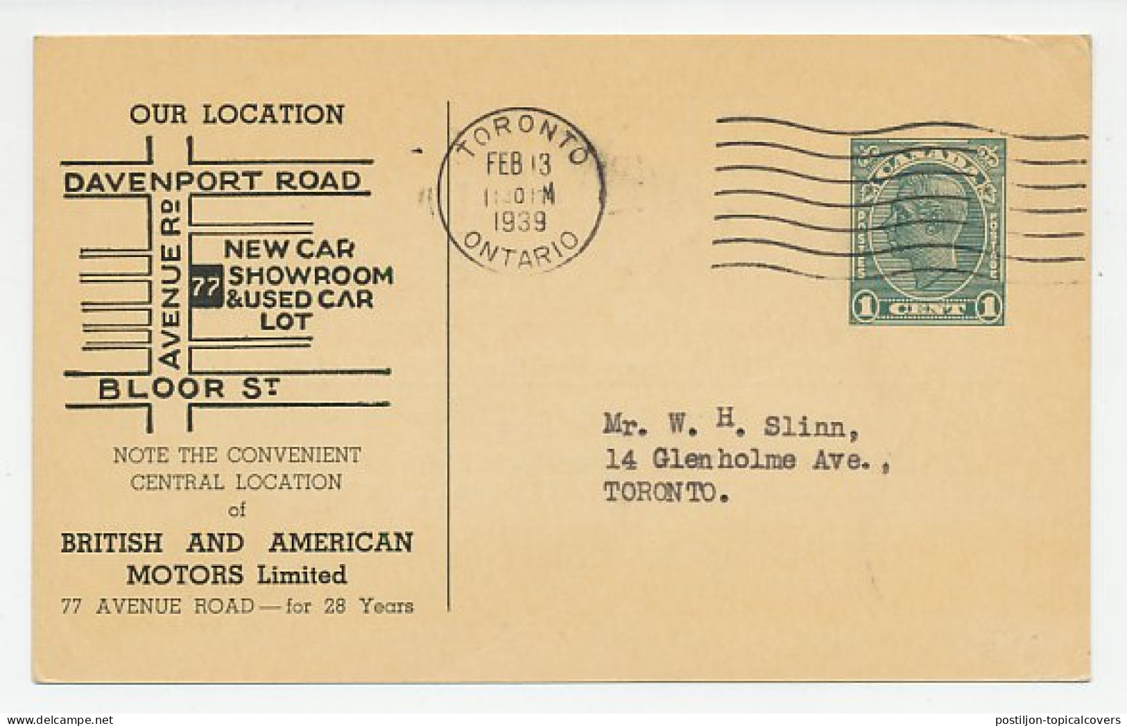 Postal Stationery Canada 1939 Invitation - British And American Motors - Auto's