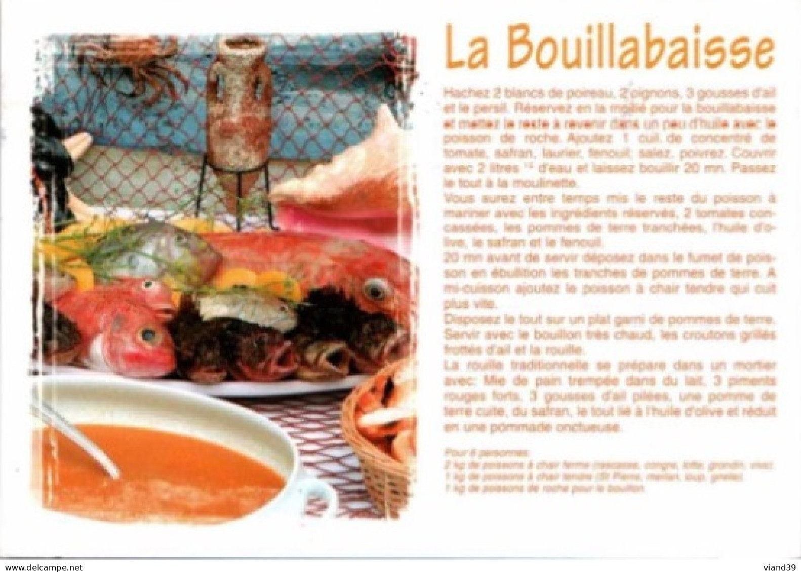 LA BOUILLABAISSE . -  Recettes De Cuisine - CPM - Voir Scannes Recto-Verso - Recipes (cooking)