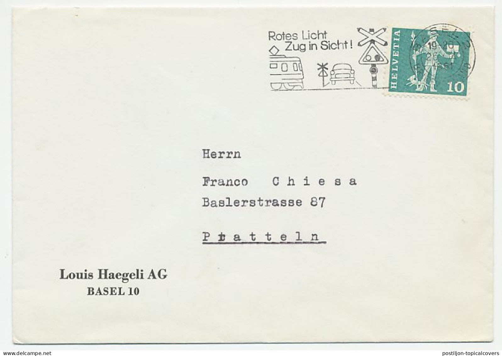 Cover / Postmark Switzerland 1961 Red Light - Train In Sight - Trains