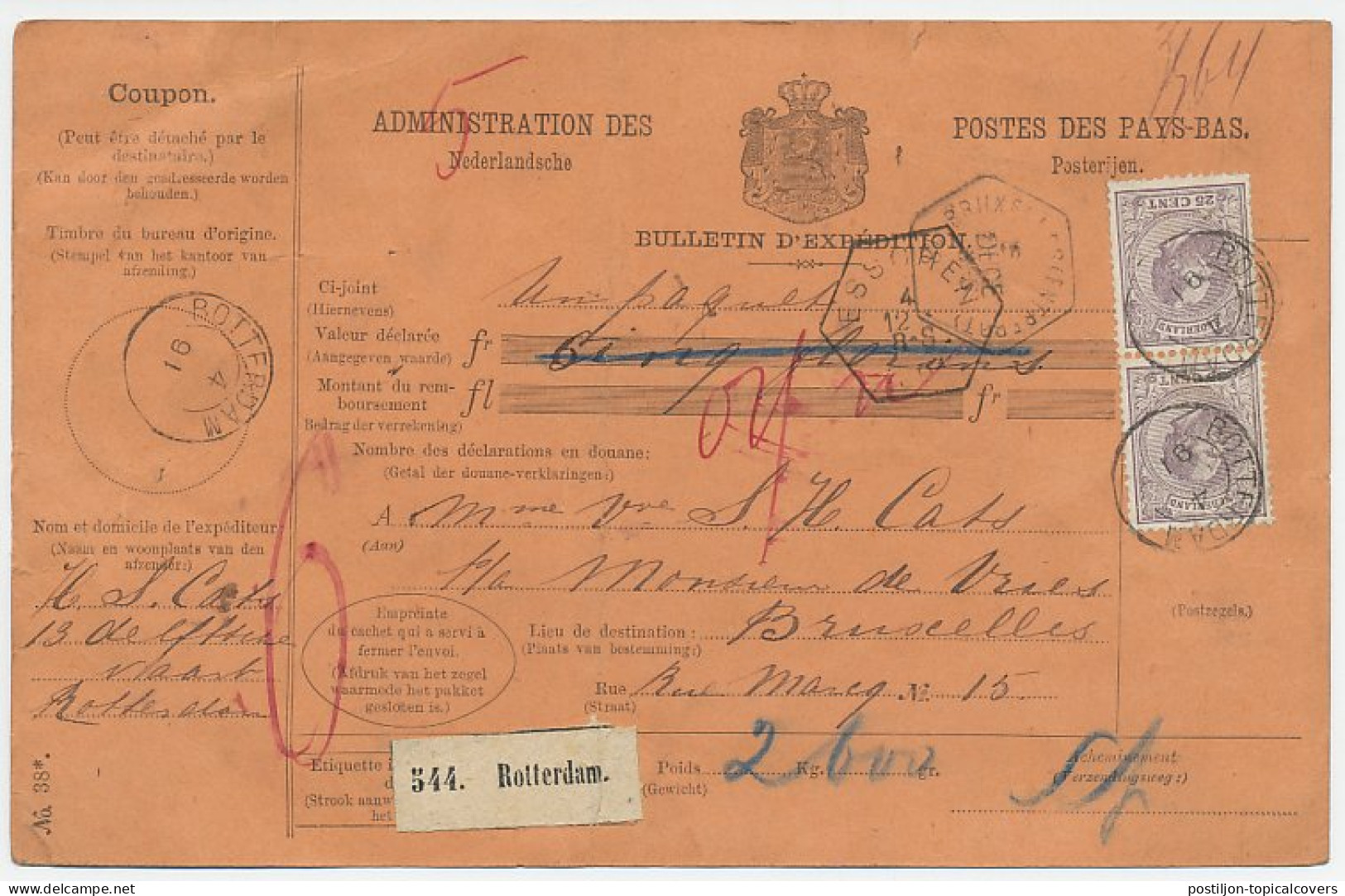 Em. 1872 Pakketkaart Rotterdam - Belgie - Zonder Classificatie