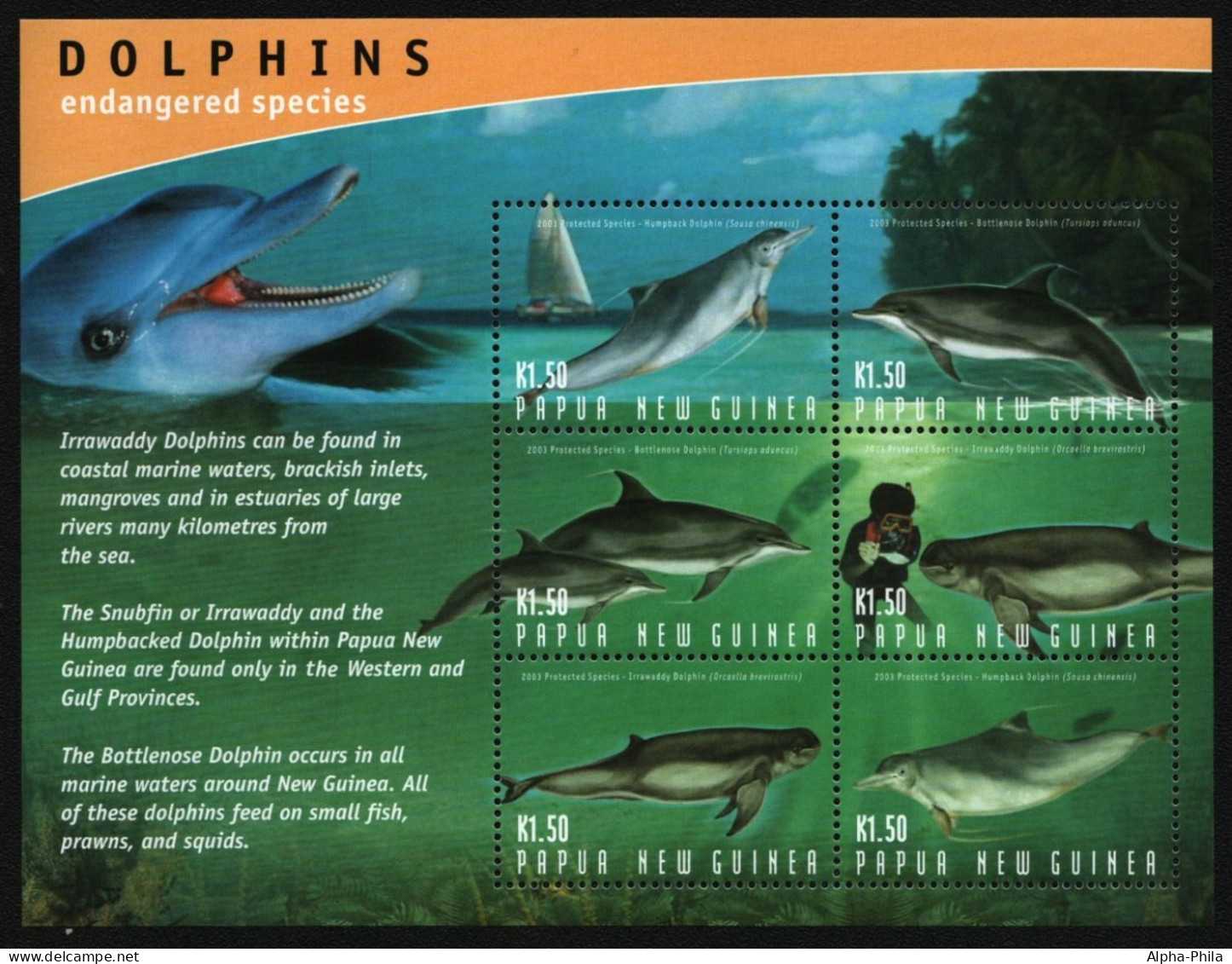 Papua-Neuguinea 2003 - Mi-Nr. 1031-1036 ** - MNH - Delfine / Dolphins - Papoea-Nieuw-Guinea