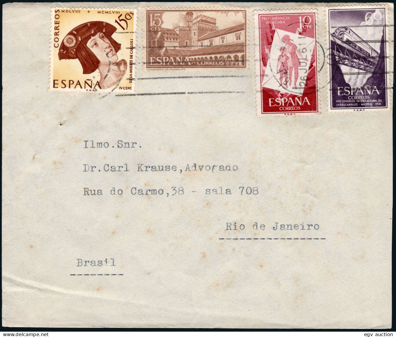 España - Edi O 1200+1233+... - Mat "Barcelona 26/Jul./61" A Brasil - Storia Postale