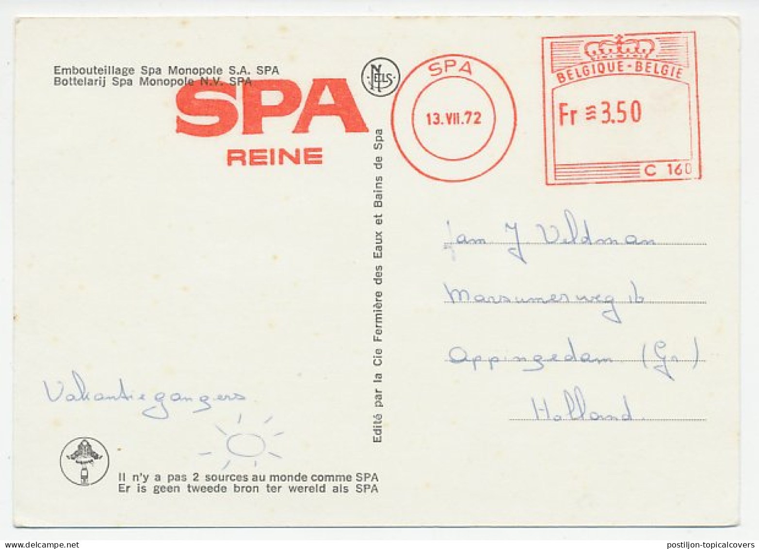 Meter Picture Postcard Belgium 1972 Spa Reine - Ohne Zuordnung