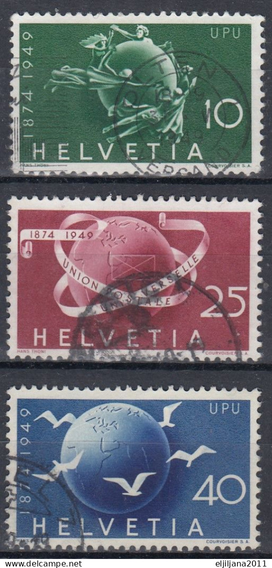 Switzerland / Helvetia / Schweiz / Suisse 1949 ⁕ UPU 75th Mi.522-524 ⁕ 3v Used - Usados