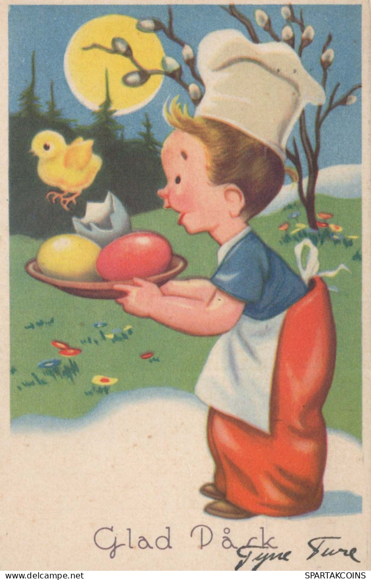 OSTERN KINDER HUHN EI Vintage Ansichtskarte Postkarte CPA #PKE318.DE - Pâques