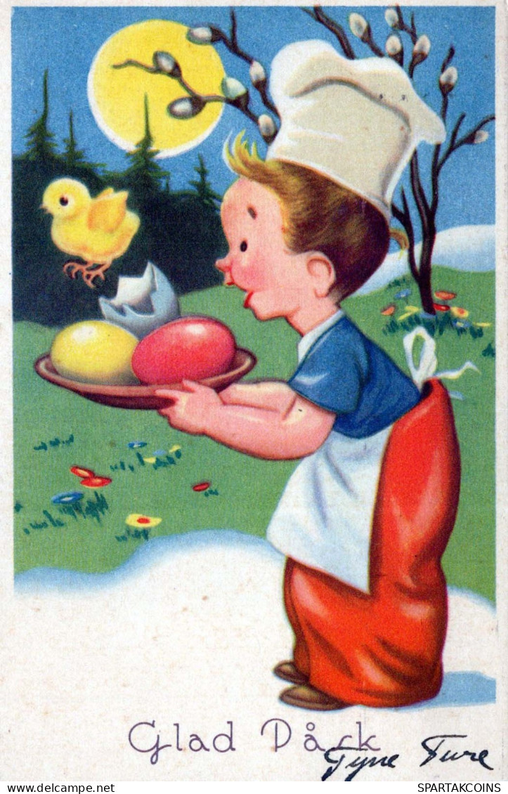 OSTERN KINDER HUHN EI Vintage Ansichtskarte Postkarte CPA #PKE318.DE - Pâques